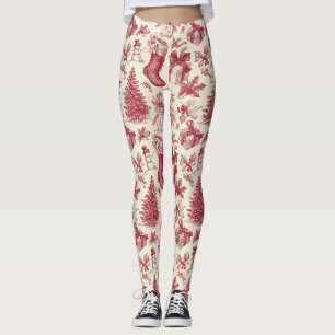 Leggings Motif de Noël en toile rouge vintage avec chausset