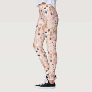 Leggings Motif de Noël rose mignon avec Père Noël