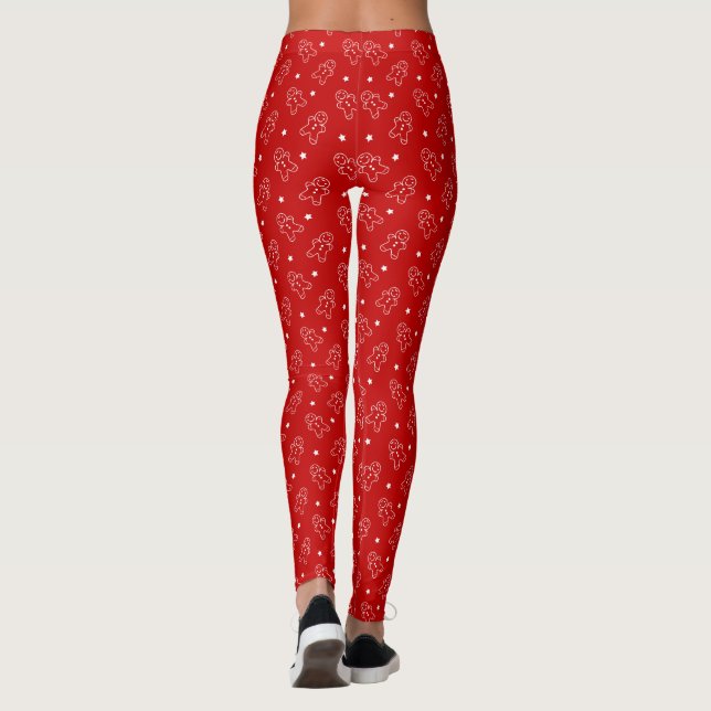 Leggings Motif de pain d'épices rouge et blanc moderne Long (Dos)