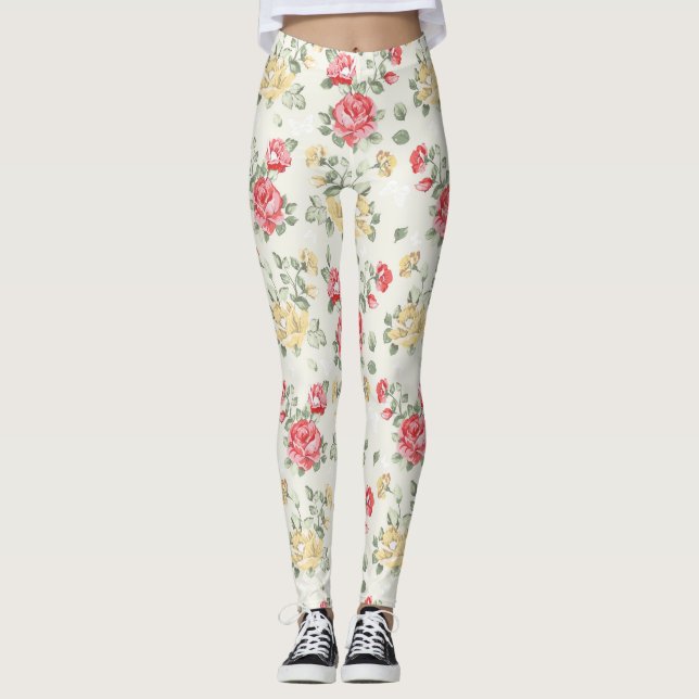 Leggings Motif de papier peint d'élégance des roses roses (Devant)
