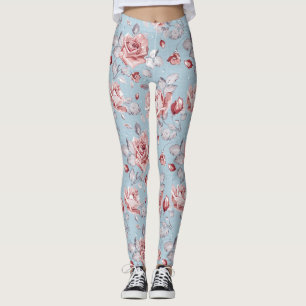 Leggings Motif de papier peint d'élégance des roses roses