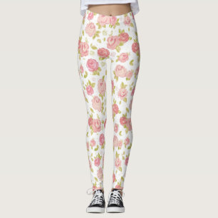 Leggings Motif de papier peint d'élégance des roses roses