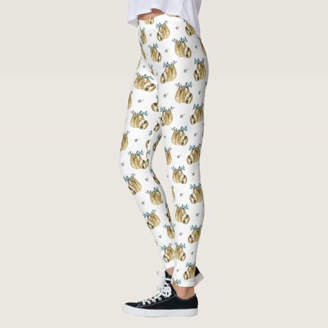 Leggings Motif de paresse d'aquarelle de tarte de Cutie (Gauche)