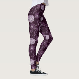 Leggings Motif de Parties scintillant florales pourpres