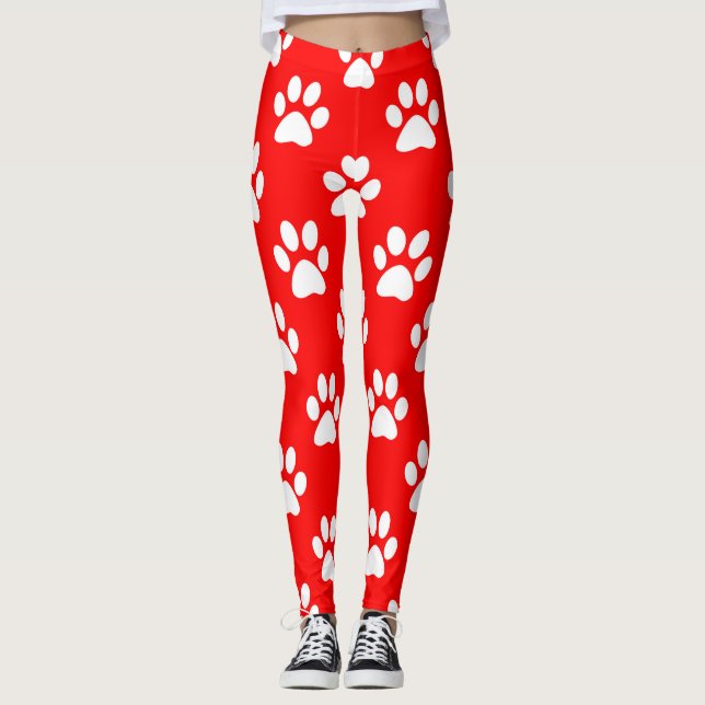 Leggings Motif de pattes rouges et blanches (Devant)