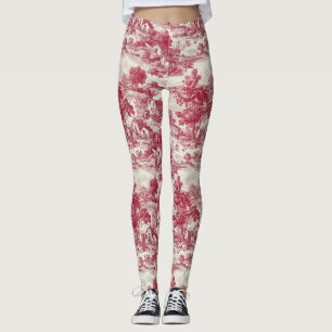 Leggings Motif de paysage pastoral en toile cramoisie
