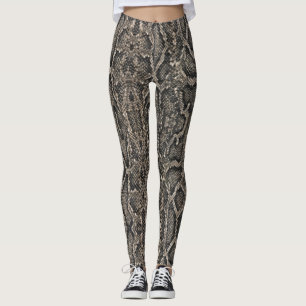 Leggings motif de peau de serpent brun  