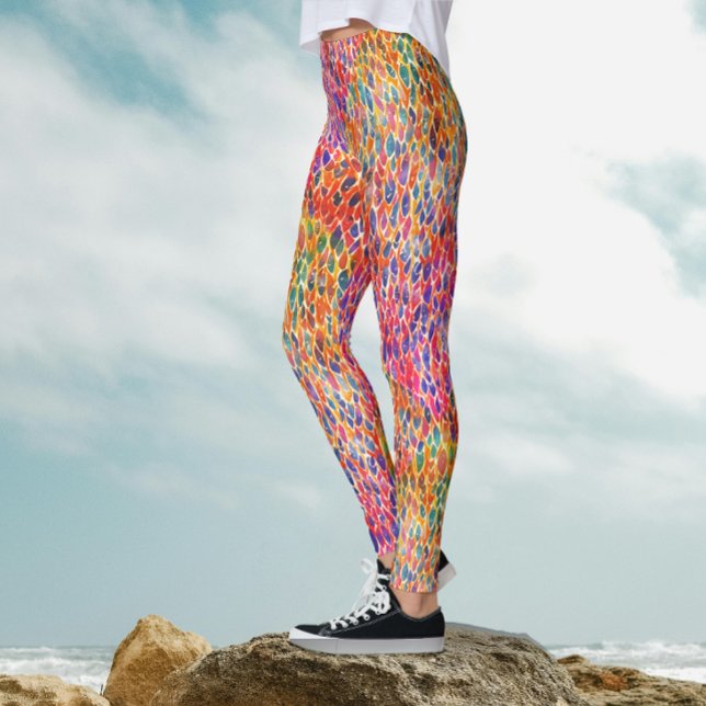 Leggings Motif de peinture de feuilles arc-en-ciel colorées (Créateur téléchargé)