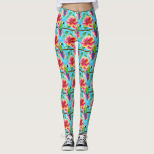 Leggings Motif de perroquet et de fleurs tropicales