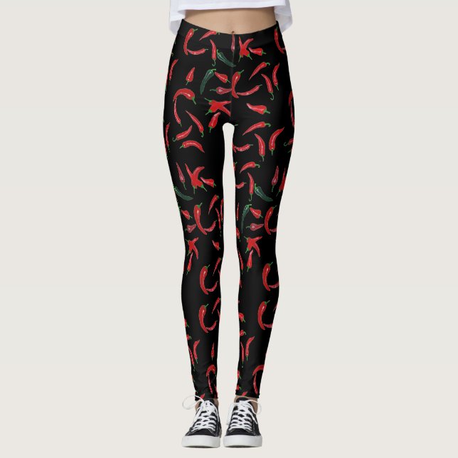 Leggings Motif de piment| Rouge Noir et Vert (Devant)