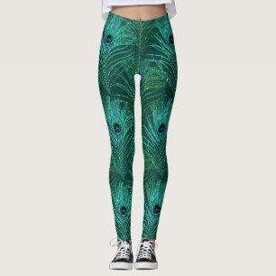 Leggings Motif de plume de paon vert de l'oiseau paon