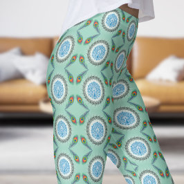 Leggings Motif de plumes de paon vert Turquoise sophistiqué