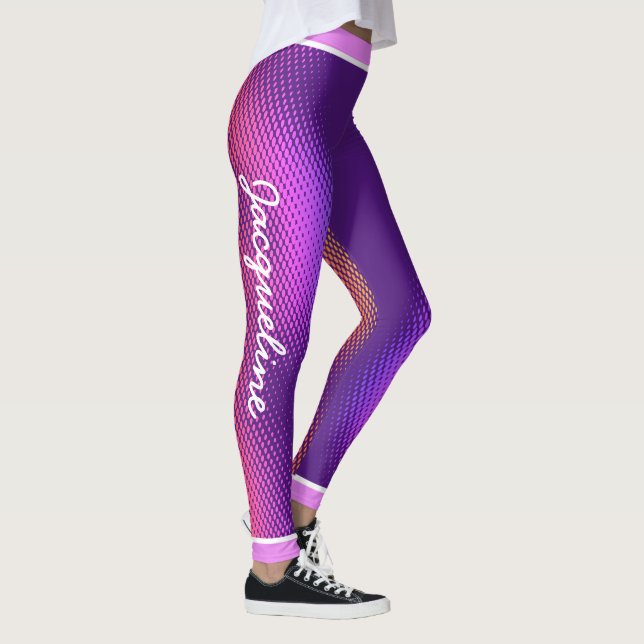 Leggings Motif de point rose avec nom sur ROYAL PURPLE (Droite)