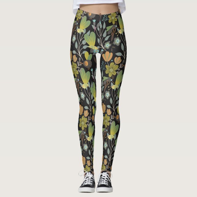 Leggings Motif de printemps foncé (Devant)