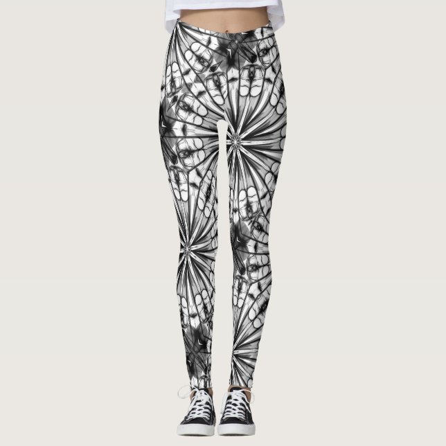 LEGGINGS MOTIF DE RÉPÉTITION RADIALE BLANCHE NOIRE DE KALEI (Devant)