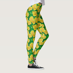 Leggings Motif de Rose d'aquarelle jaune