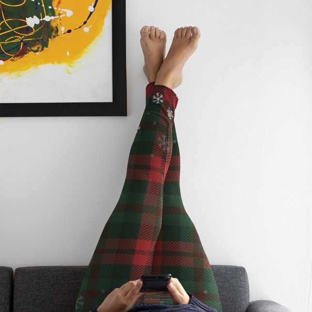 Leggings Motif de snowflakes Red Green Check (Holiday Winter Training Leggings)