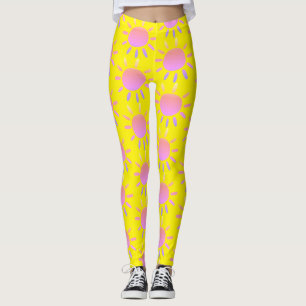Leggings Motif de soleil rose coloré abstrait sur fond jaun