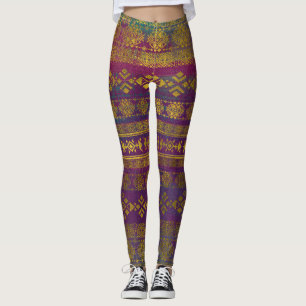 Leggings Motif de style de /Tribal de Mexicain - or sur