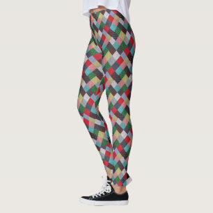 Leggings motif de style vintage de patchwork coloré