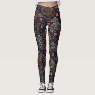 Leggings Motif de technologie néon de dragon japonais Cyber