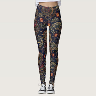 Leggings Motif de technologie néon de dragon japonais Cyber