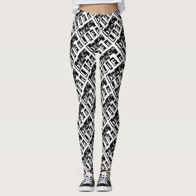 Leggings Motif de texte Black and White Beach Life (Devant)