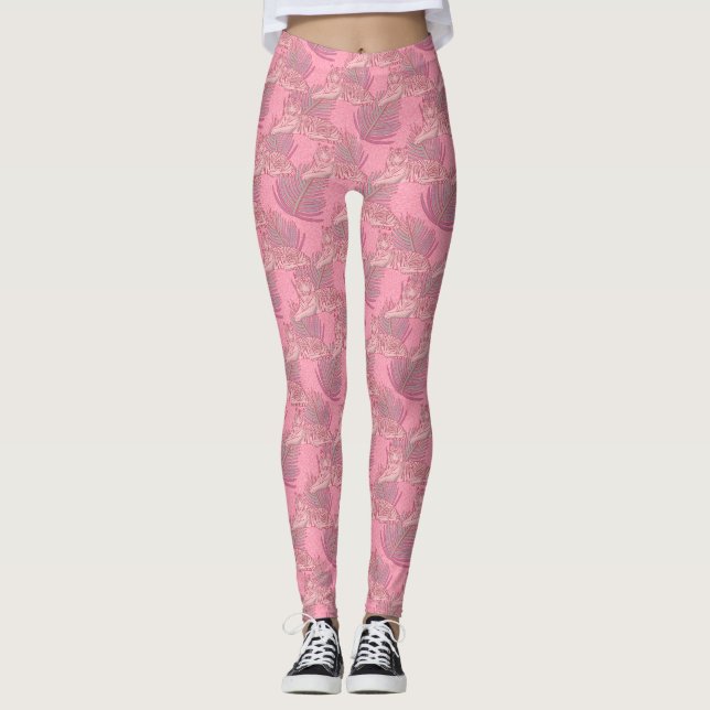 Leggings Motif de tigre de la Jungle rose (Devant)