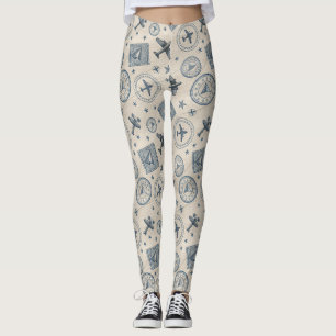 Leggings Motif de timbre de passeport d'aviation vintage (1