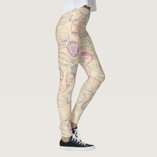 Leggings Motif de timbre de voyage de passeport