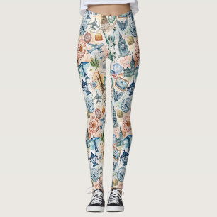 Leggings Motif de timbre de voyage vintage (6)