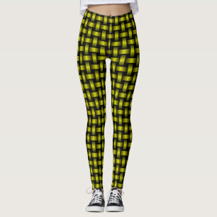 Leggings Motif de tissage noir jaune