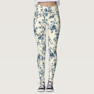 Leggings Motif de toile florale vintage bleu (2)