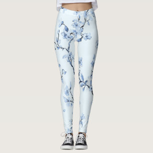 Leggings Motif de toile florale vintage bleu (9)