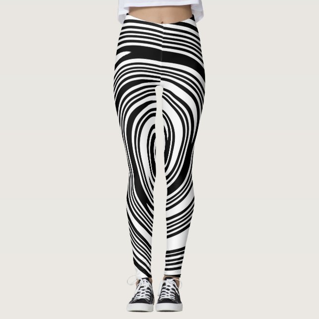 Leggings Motif de tourbillonnement noir et blanc (Devant)