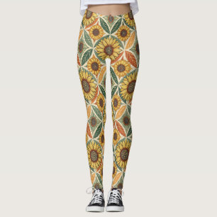 Leggings Motif de tournesol et feuille Découpe inspirée d