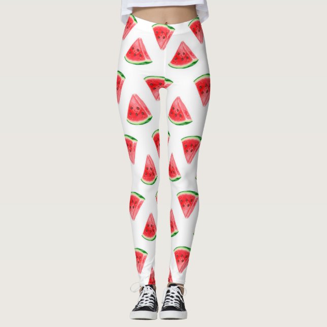 Leggings Motif de tranche de fruits de pastèque d'été (Devant)