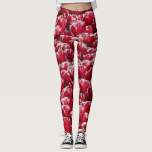 Leggings Motif de tulipes blanches rouges
