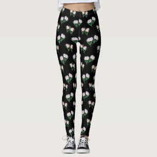 Leggings Motif de tulipes noir