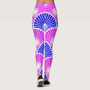 Leggings Motif de vague Magenta Blue Chinese Semi Circle