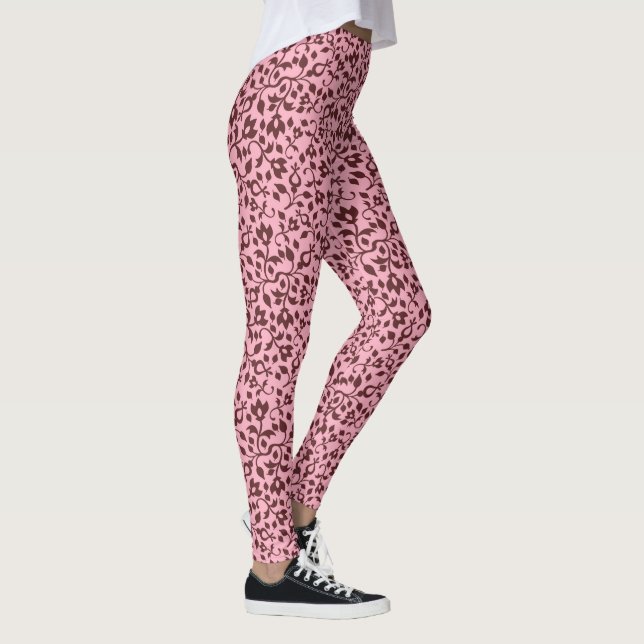 Leggings Motif de vigne florale rose et bourguignonne (Droite)