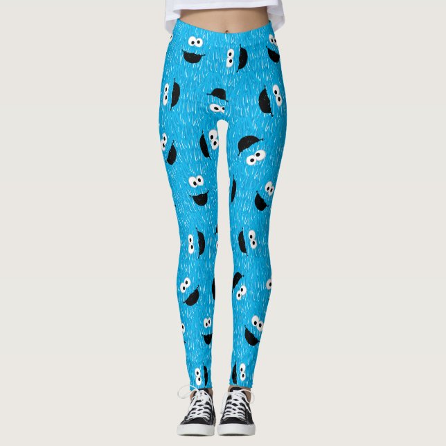 Leggings Motif de visage de fourrure de monstre de cookies (Devant)
