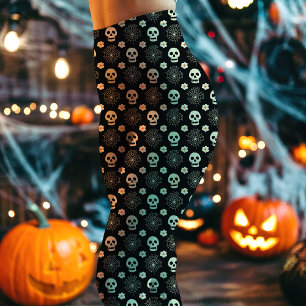 Leggings Motif des crânes et des fleurs d'Halloween