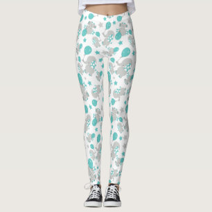Leggings Motif Des Eléphants, Eléphants Mignons - Gris Bleu