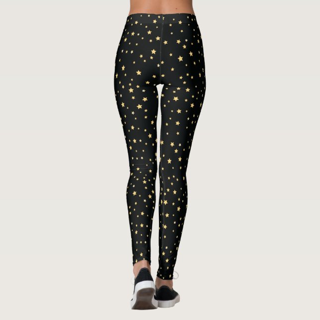 Leggings Motif des étoiles d'or en noir (Dos)