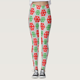 Leggings Motif des flocons rouges et verts