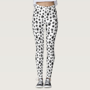 Leggings Motif des pattes, pattes de chien, noir et blanc