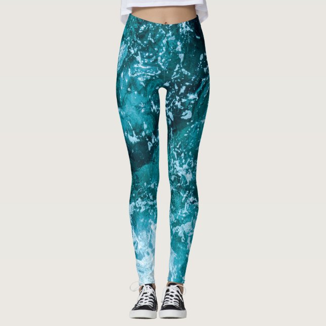 Leggings Motif des vagues de mer turquoise (Devant)