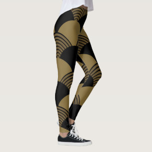 Leggings Motif des vagues japonaises Gold et Black Seigaiha