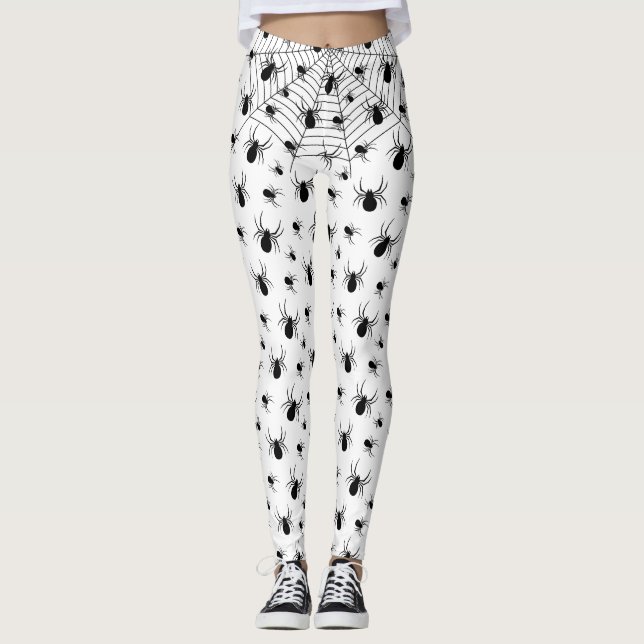 Leggings Motif d'Halloween Black White araignées (Devant)